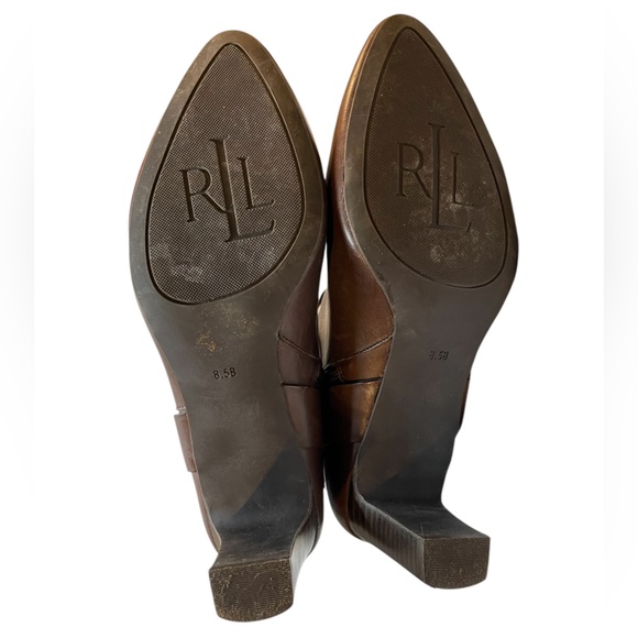 LAUREN RALPH LAUREN Nadia Brown Leather Mid-Heel Almond Toe Ankle Boots - Sz 8.5 - Picture 10 of 12